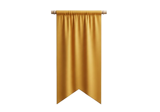 Golden curtain hanging from a wooden rod isolated on transparent background with a vshaped bottom