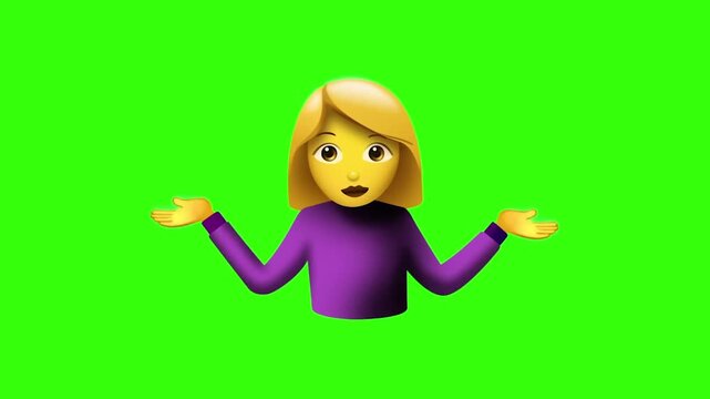 3D Animated Woman Shrugging Emoji (Green Screen)