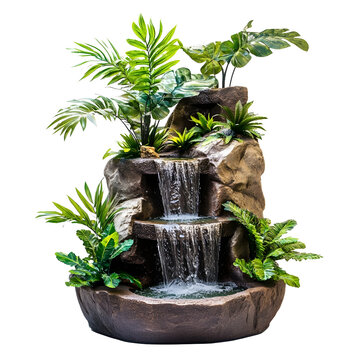 88 Front view of tropical-style garden water fountain isolated on a white transparentbackground