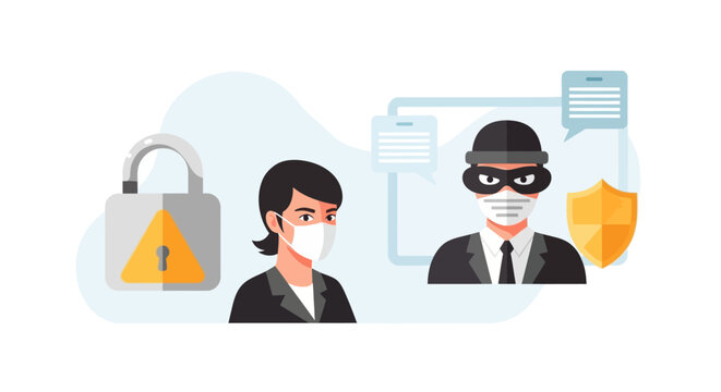 Business professional and hacker character illustration for cyber security concept. EPS Editable. Vector Illustrations.