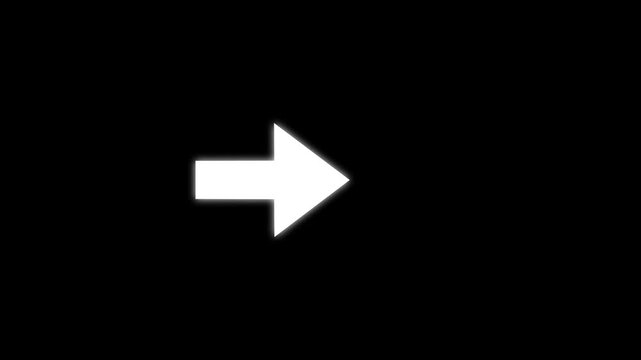 Glowing colorful arrow icon pointing right on black background. Minimal modern direction symbol with neon glow effect.