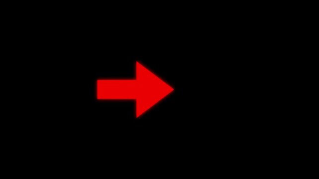 Glowing colorful arrow icon pointing right on black background. Minimal modern direction symbol with neon glow effect.