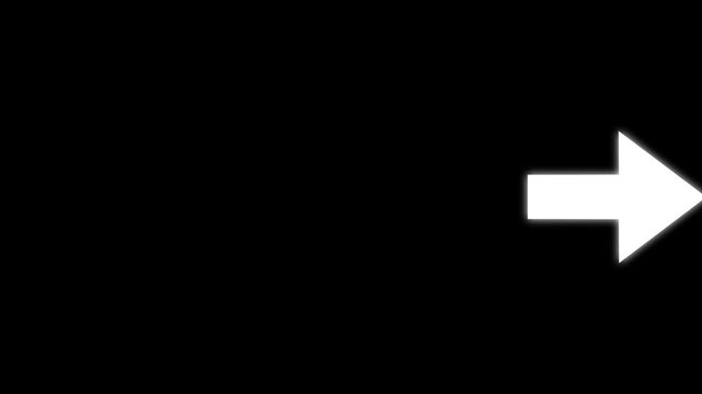 Glowing colorful arrow icon pointing right on black background. Minimal modern direction symbol with neon glow effect.