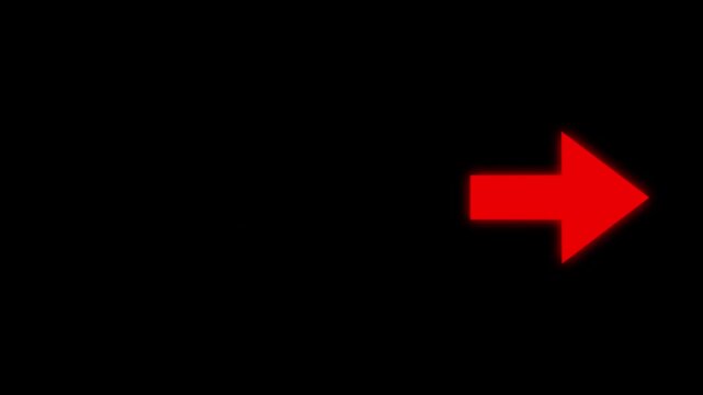 Glowing colorful arrow icon pointing right on black background. Minimal modern direction symbol with neon glow effect.