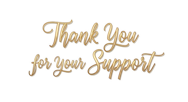 A golden thank you message on a white background expressing gratitude