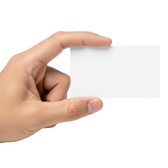 Obraz premium A hand holding a blank white card or tablet device. Transparent Background, png.