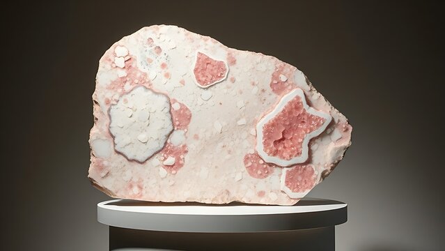 pegmatite. Polished slab of pegmatite rock showing intricate crystal patterns. STEM education sheets, lab safety posters, designed for biotech research communications, used by sales representatives.