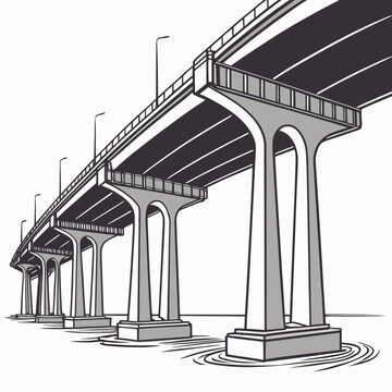 Illustration of a long highway bridge with multiple pillars