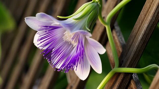 Detailed Macro Image Showcasing Purple Passionflower With Fringed Corona And Lush Vine Tendrils