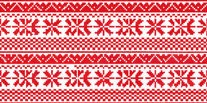 Repeating red and white nordic pattern resembling knitted fabric