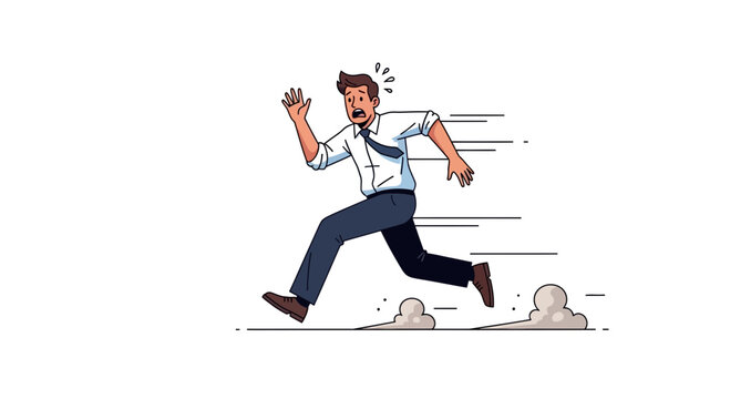Man Running Fast Expresion Of Panic And Rush