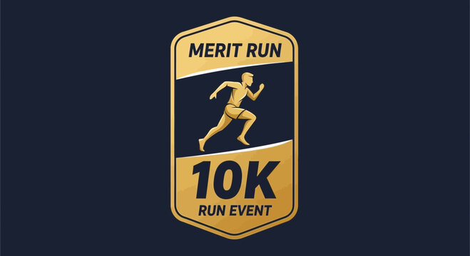 Merit Run Emblem Depicting A Runner During A 10K Event On A Dark, Elegant Background
