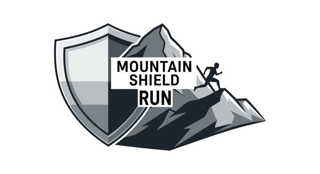 Mountain Shield Run: A Bold Illustration Featuring a Runner and a Protective Shield