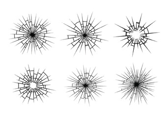 Obraz premium Set of Six Cracked Glass Patterns Vector Illustrations.