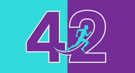 Fototapeta premium Marathon Number 42 Illustration Featuring Running Silhouette on Colorful Abstract Background
