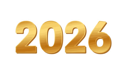 A golden 2026 New Year's logo, presented as a vector illustration with a clean design, stands out against a stark white background, conveying a sense of anticipation for the new year © HambaTuhanImages