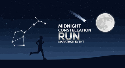 Naklejka premium Midnight Run Under The Stars: A Marathon Event Against The Backdrop Of The Cosmos