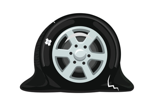 Flat tire icon, vector illustration of a damaged vehicle wheel with a puncture and a patch