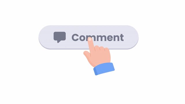 2D comment button animation with hand click, smooth interaction, clean UI design, alpha channel 