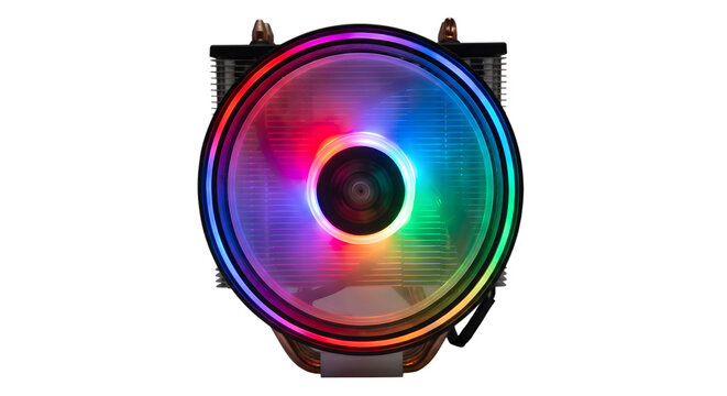 Glowing RGB CPU Fan with Futuristic Lighting on White Background