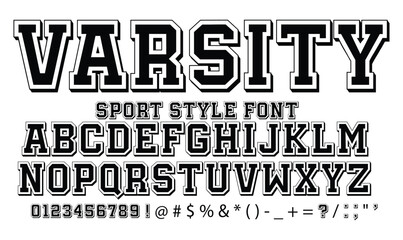 Obraz premium Varsity Sport Font Vector Alphabet in Classic Collegiate Outline Style for Team Jersey Branding