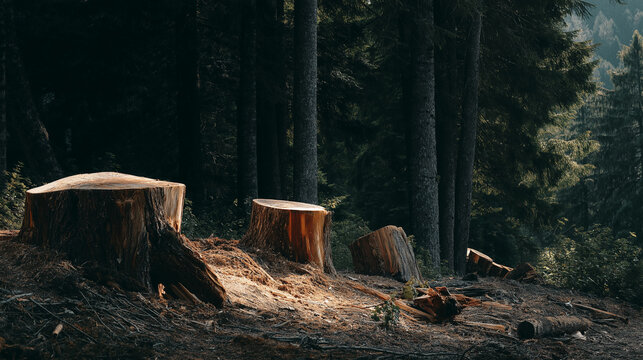 tree stumps in forest,deforestation