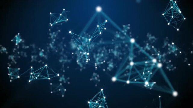 Abstract Blue Glowing Plexus Network Connecting Geometric Dots and Lines in Dark Digital Background