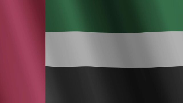 United Arab Emirates Flag Waving on Wind, UAE National Symbol with Red Green White Black Colors, Middle East Country Identity Concept