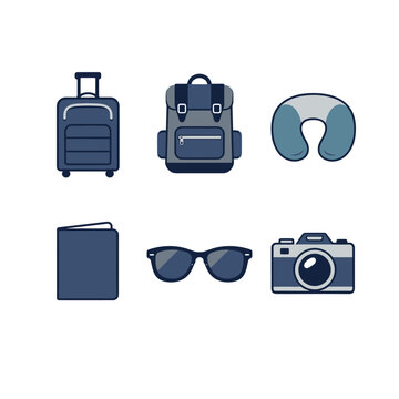 Travel Essentials Icons Travel Gear With Luggage