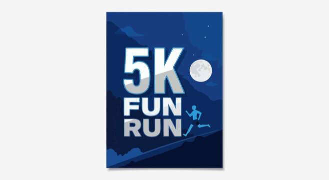 Nighttime 5K Fun Run Poster Featuring Runner Silhouette Near the Moon