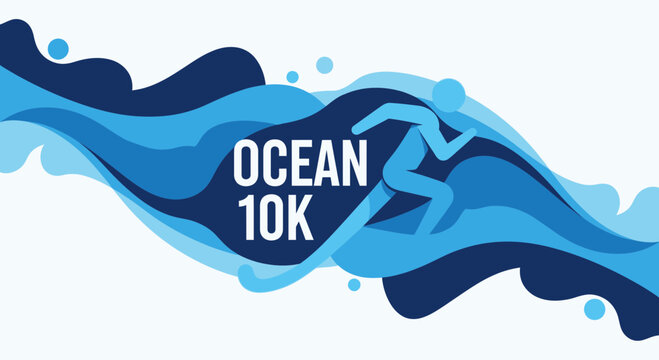 Ocean 10K Running Event: Energetic Graphic Design Depicting Sporty Athletic Competition