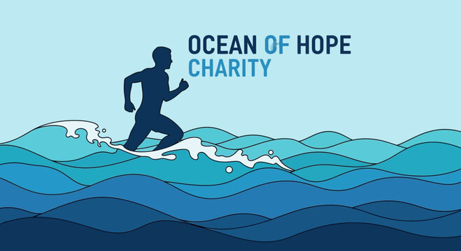 Ocean Of Hope Charity: Silhouette Runner Navigating Abstracted Water for a Cause