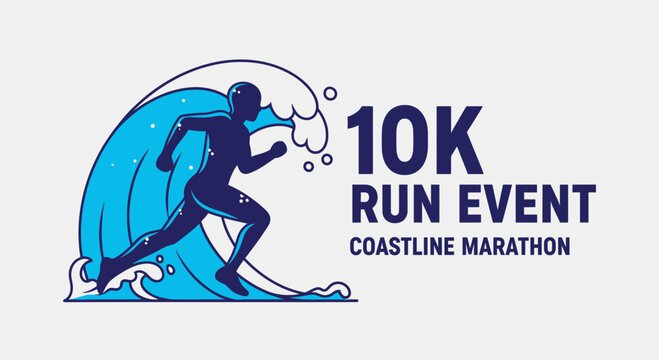 Ocean Run Event: A Dynamic Visual Depicting a 10K Coastline Marathon Race