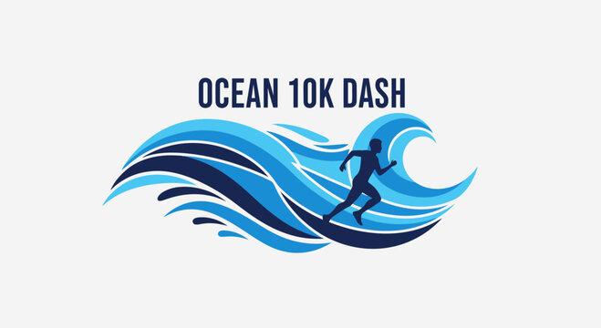 Ocean-Themed 10K Running Event: Active Lifestyle, Dynamic Design, Sports Illustration