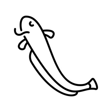Sheatfish fish icon. Animals and freshwater fish line symbol. Black and white.