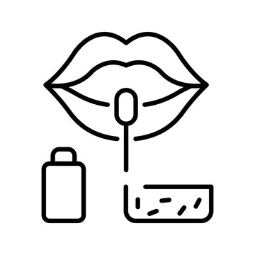 Throat swab icon. Healthcare and diagnostic test line symbol. Black and white.