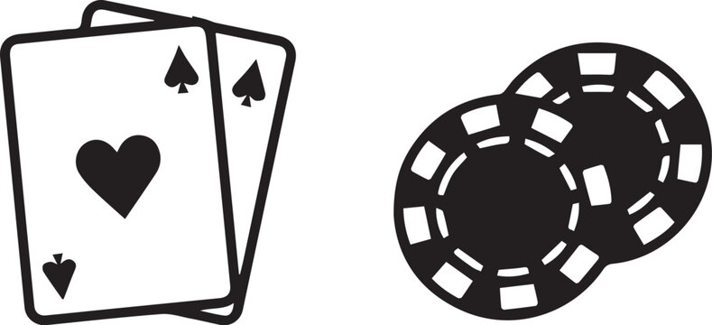 Poker game elements of playing cards and chips, illustration.