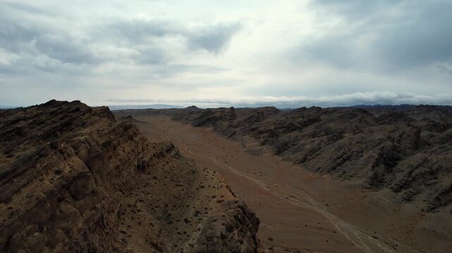 Aerial Perspective Of Folded Rock Formations Desert, Noyon Uul, Mongolia