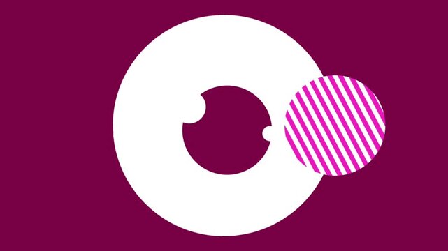 Dark pink abstract background light pink and white striped circle spinning on graphic circle elements centered motion design modern aesthetic 4K seamless loop video background