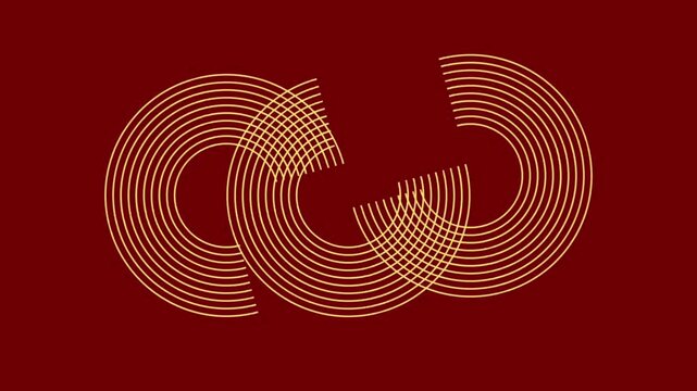 Abstract mahroom color background three line circle segments spinning center of frame modern motion graphic minimal aesthetic 4K seamless loop abstract video background