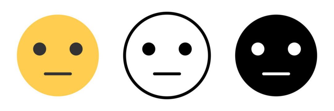 顔アイコンセット 無表情のフェイスシンボル カラー・アウトライン・シルエットのUI用ベクター素材 / Face icon set neutral expression emoji in color outline and silhouette UI vector
