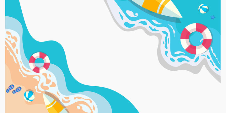 Seashore Recreation: This illustration encapsulates the essence of summer fun at the seaside, with surfboards, lifebuoys, and beach balls dancing with the waves.  