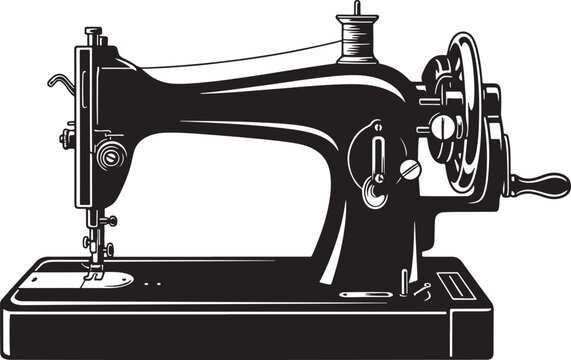 Vintage sewing machine vector illustration, antique manual tailor equipment, classic black mechanical stitcher for dressmaking and fashion design