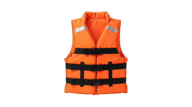 Bright orange life vest isolated on black background safety equipment for water activities