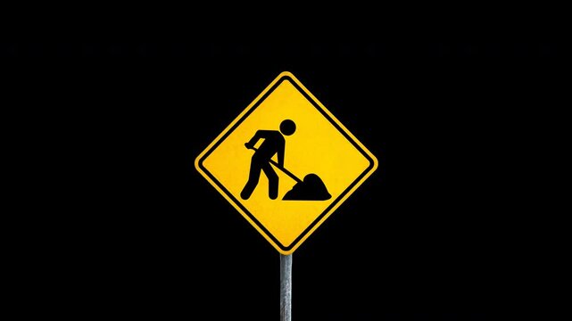 Road Work Ahead Traffic Sign with Alpha Channel - Men at Work Icon on Transparent Background