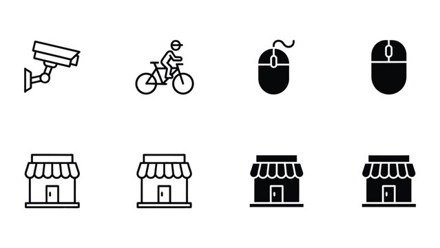 Icons representing surveillance, delivery, and shopping with security themes