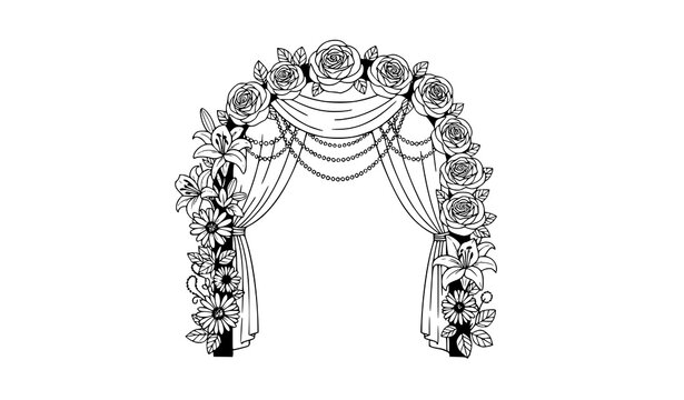 Floral archway vector black white draped roses wedding design set