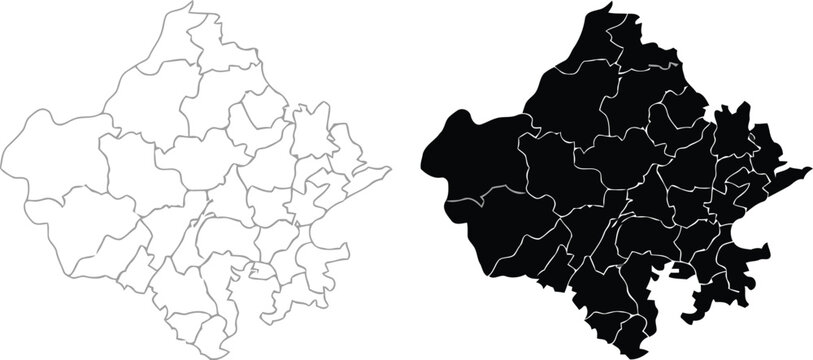 Rajasthan india map outline and vector illustration.