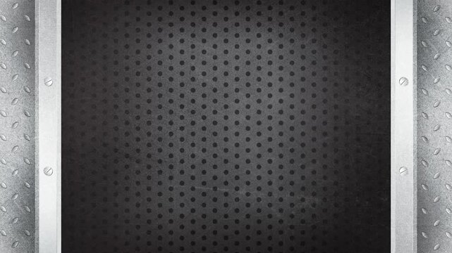 Dark perforated steel texture with soft vignette lighting cinematic industrial background animation loop 4K 60fps