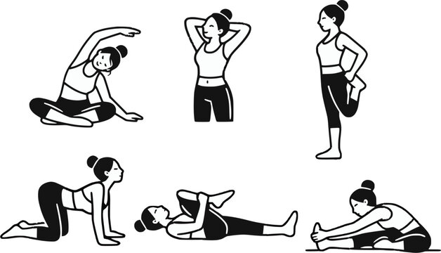silhouettes of women yoga poses 